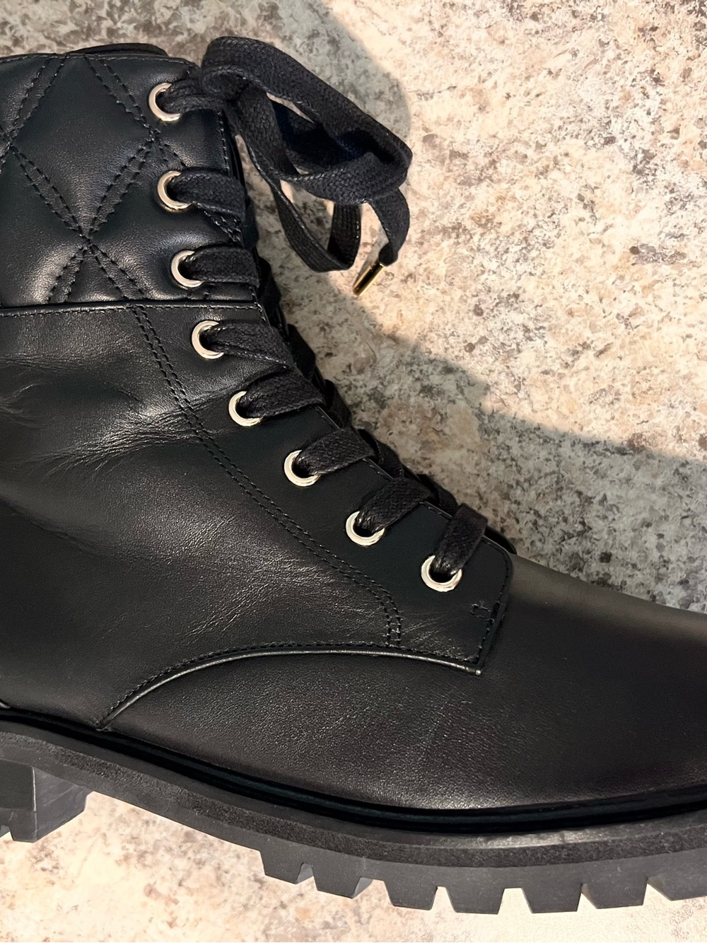 kate spade Black Quilted Ankle Lace-Up Combat Boot